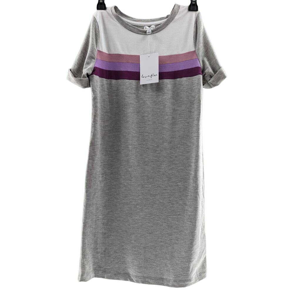 Love Fire Gray Striped T-Shirt Dress Short Sleeve Casual - Picture 3 of 8